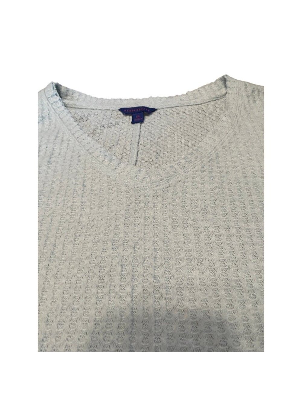 Aeropostale Waffle Knit Thermal Top XS Light Blue V-Neck Long Sleeve Shirt